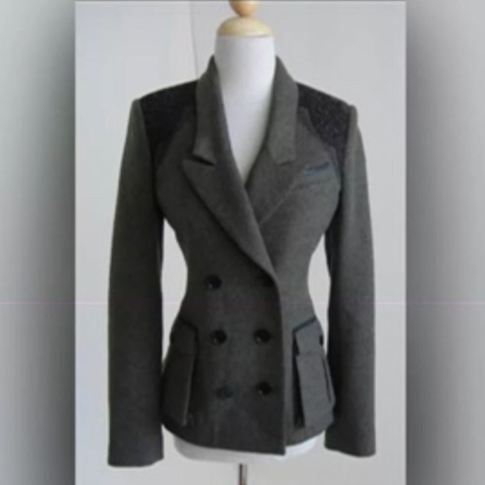 Jason Wu Pea Coat leather and lace detail